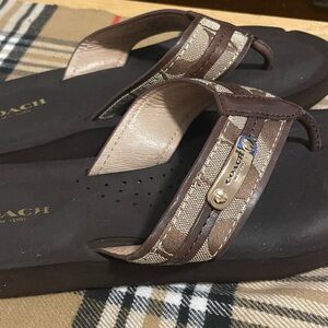 Coach Brown and Cream Slide Sandals